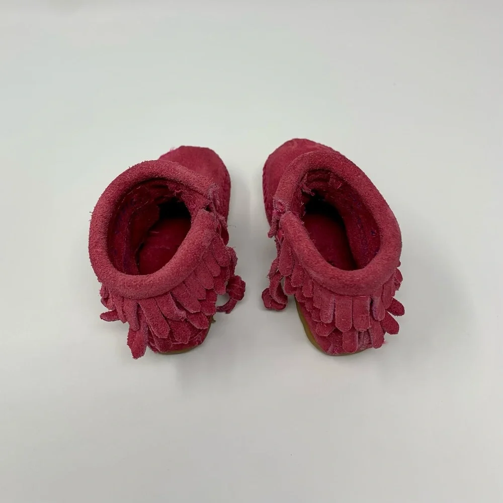 Minnetonka Baby Girls Hot Pink Suede Double Fringe Moccasin Boots Shoes Size 2